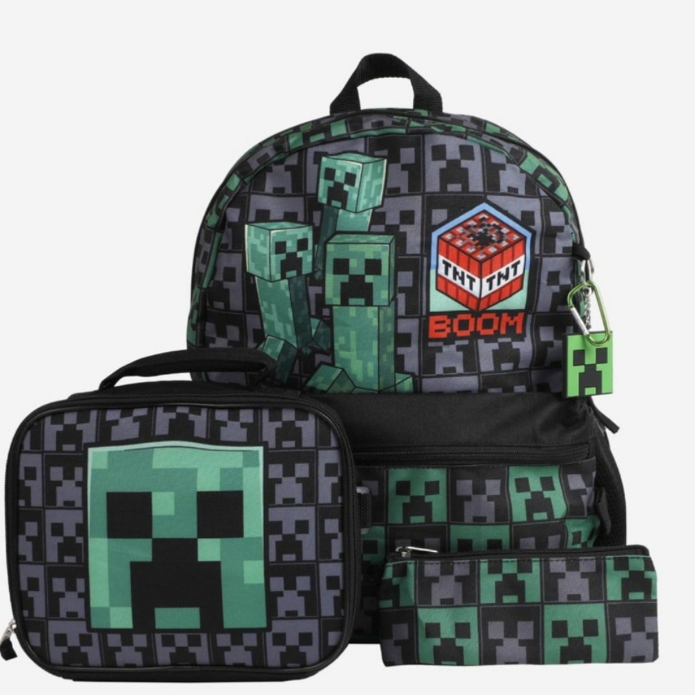Minecraft Backpack, Lunchbox, Pencil Case & Clip. NWOT No keychain